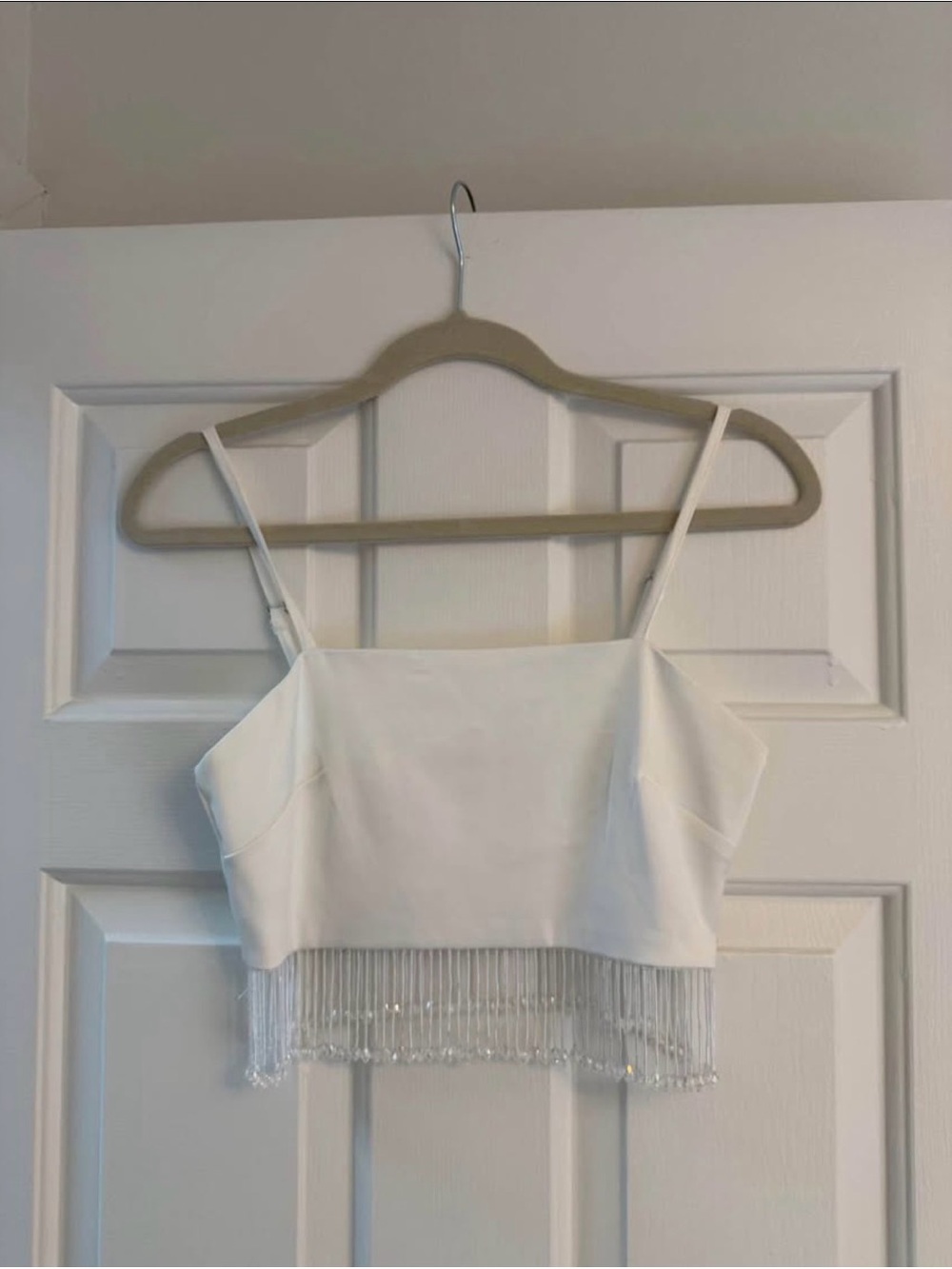 White Beaded Fringe Cami Top